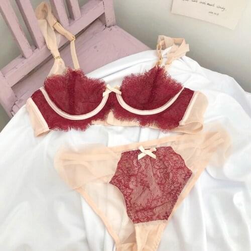 White gauze sexy romantic French eyelash lace comfortable breathable underwear set bra and panty set ropa de mujer 2020