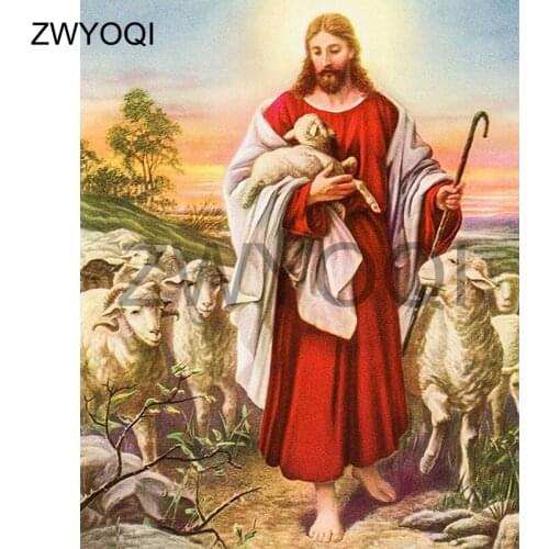 Round Diamond mosaic Jesus sheep Full Square Diamond embroidery Jesus religious sheep DIY 3D Diamond painting Cross stitch Jesus