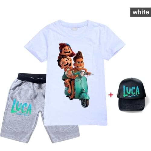 Hot movie Luca Cartoon printing T Shirt Children Tracksuits for Girls Baby Boys Sport Suit Costume Tops Pants Clothing SetSummer