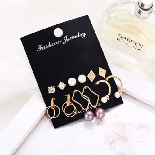 Minimalist Mixed Small Earrings Set Fashion Rhinestone Pearl Geometric Flower Heart Star Stud Earrings For Women Girls Jewelry