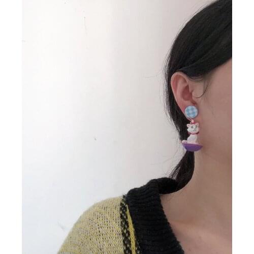 Disney Marie Cat 84584 Fashion Anime Action Figures Cartoon Products Accessories Stud Earrings Unisex Birthday Gifts