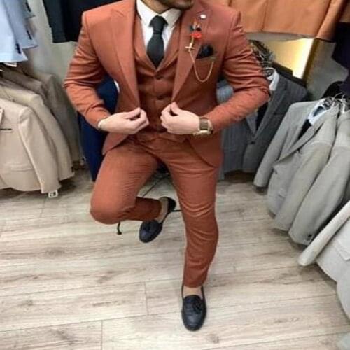 VEIAI Orange Latest Designs Wedding White Men Suits For Business Street Smart Casual Slim Fit Terno Tailor Made Costume 3 Pieces