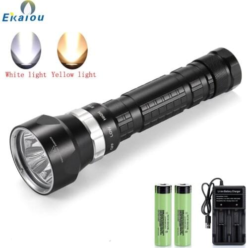 New LED Diving Flashlight 4xXHP50 Yellow White light aluminum alloy Underwater Dive torch professional deep sea patrol light