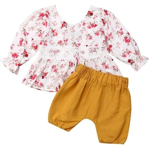 Toddler Girl Clothes Sweet Summer 2PCS Kid Baby Girl Clothes Flower Lace Tops Shorts Pants Outfit Set