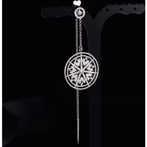 Single Long round pendant earrings for women female window flower hollow design chain earring Disc Totem New Snowflake Earrings