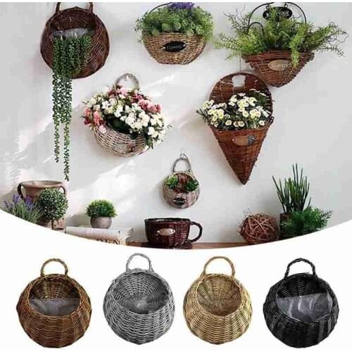 1pc Wall-mounted Flower Basket Home Decoration Hanging Flower Nest Wicher Birds Shelf Plant Storage Basket Rattan Pot Rack M6W3