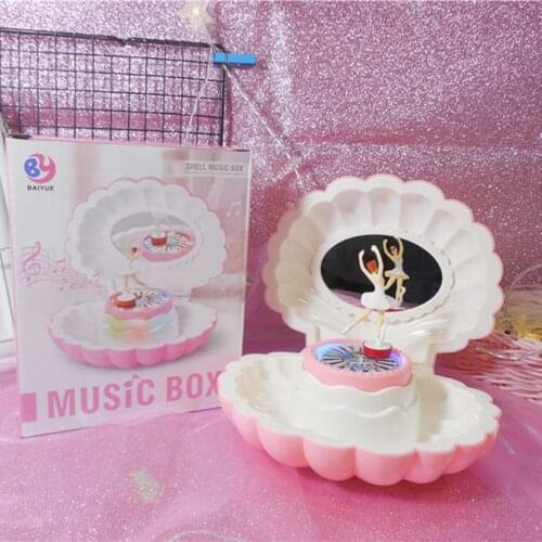 Pink Shell Shaped Rotating Girl LED Flashing Music Box Musical Toy Kids Xmas Gift