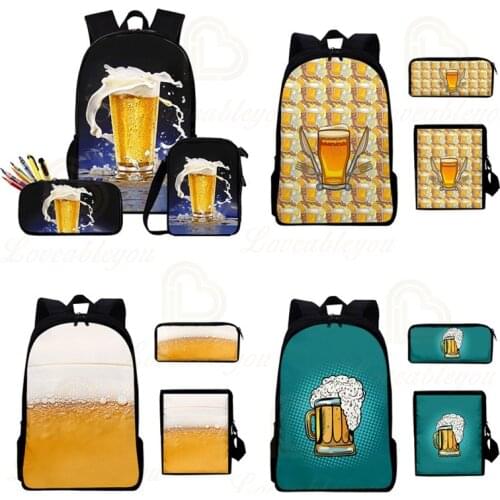 2020 New 3D Printing Backpack Beer Day Backpack Set Oxford Cloth Travel Backpack Three-piece 3D Shoulder Backpack Set