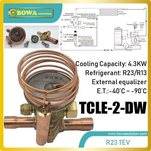 4.3KW disassemble R23 thermostatic expansion valve matches 3.5m3/h dispalcement hermetic reciprocating coolant compressors