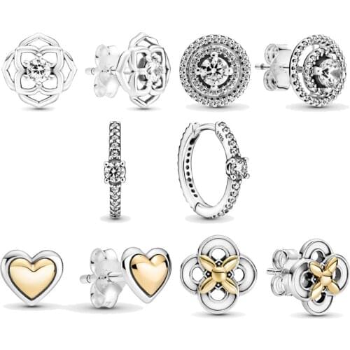 2021 Free Shipping 925 Sterling Silver Sparkling Hoop Statement Flower Stud Earrings For Women DIY Jewelry Weddy Party Gift