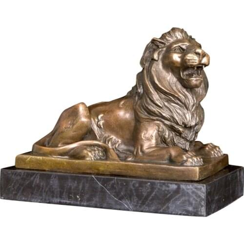 DW-144S Animal Lion Bronze Art Decor Bronze Roaring Lion Lying Statue Sculpture Small Size Lion Figurines For Office Decoration