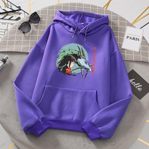 Spirited Away Anime Printed Hoodies Womens Cartoons Oversized Sweatshirts Harajuku fur-liner Hoody Fashion S-XXL Men Clothes