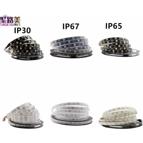 DC5V WS2812 1m/5m 30/60/144 pixel/m Smart led pixel strip light Black/White PCB individually addressable RGB Tape IP30/IP65/IP67