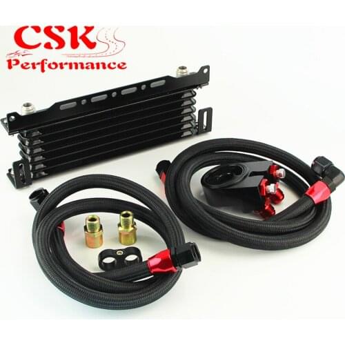 Universal 7 Row Oil Cooler w/ Bracket + M20*1.5 / 3/4*16 Filter Adapter Hose Kit