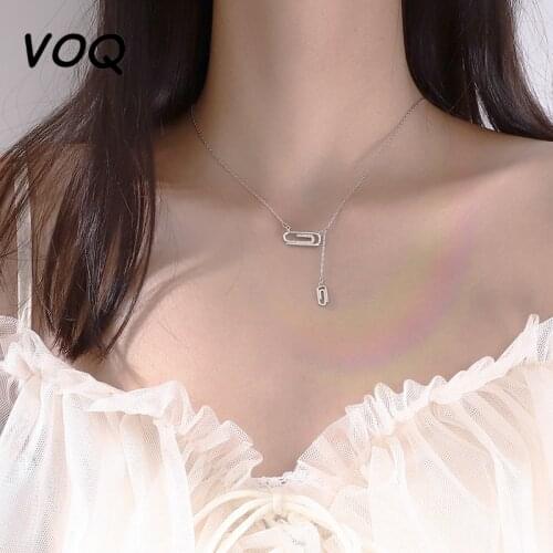 925 Sterling Silver Paper Clip Necklace for Women Hot Fashion Geometric Clavicle Chain Jewelry Gifts