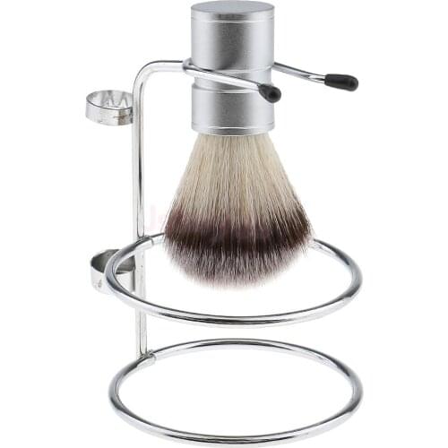 Weighted Base Removable Alloy Silver Mens Shaving Brush Straight Holder Rack Razor Soap Bawl Double Edge Stand