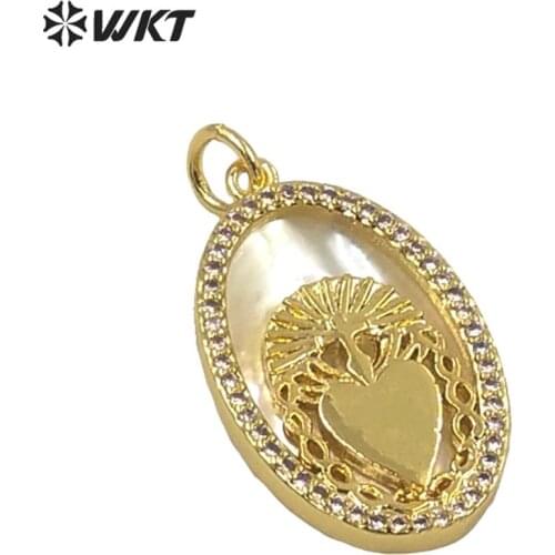 WT-MP175 Supper hot sales white MOP shell christian jesus heart pendant women populared oval shape religous heart pendant
