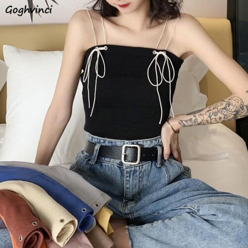 Tanks Tops Women Solid Bandage Candy Color Ins Fashion Skinny Chic Soft Elastic Cotton Slash Neck Female Slim Casual Summer Hot
