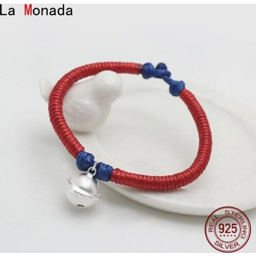 La Monada Big Bell Red Thread For Hand 925 Sterling Silver Bracelet Red Thread String Rope Bracelets For Women Silver 925 Kid