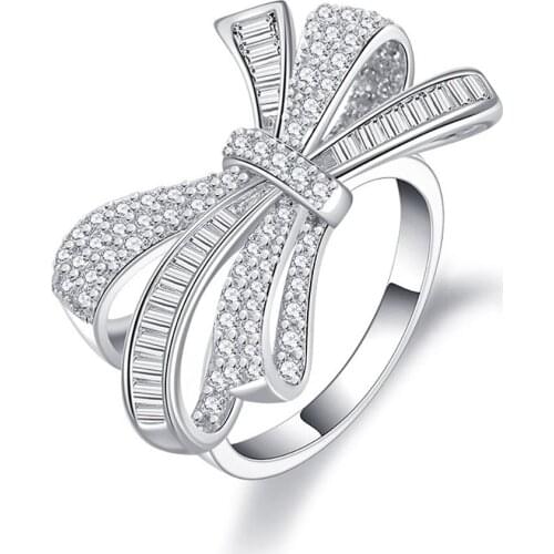 2021 Trend Luxury 925 Sterling Silver Bowknot Simulate Moissanite Gemstone Diamond Wedding Engagement Ring Jewelry For Women