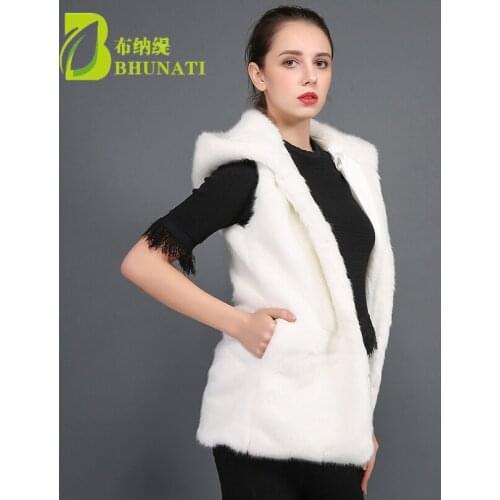 Female Hooded Fur Coat 2018 New Winter Thick Warm Faux rabbit Fur Vest Women High-Grade Cap Fashion Cardigan coat