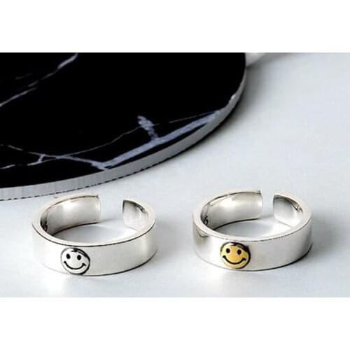 Hot Sale Happy Smiley Face Lightning Stamp Tibetan Ring Big Large Retro Vintage Golden Gothic Women Jewelry Rings