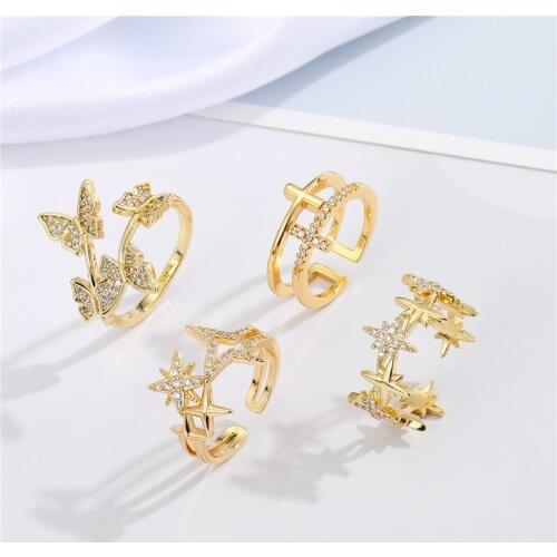 1PC New Multilayer Zircon Hollow Cross Ring For Women Vintage Fashion Crystal Butterfly Meteor Open Finger Ring Wedding Jewelry