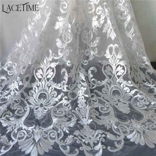 1 Yard Vintage Floral Embroiderey Ivory Net Lace Fabric For Bridal Gowns, Backdrop, DIY Sewing Accessories 130cm Wide