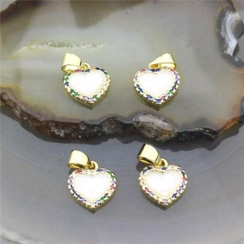 10mm 20pcs/lot Small heart shape cz pendant charm,enamel cz pendant component,cubic zirconia micro pave jewelry