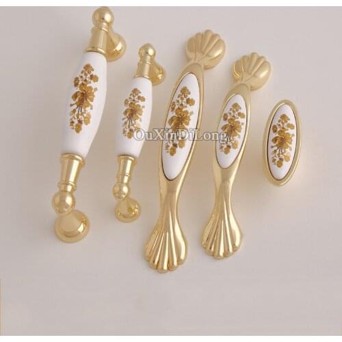 10PCS European American Kitchen Door Furniture Handles Ceramic Printing Cupboard Drawer Wardrobe Cabinet Pulls Handles&Knobs