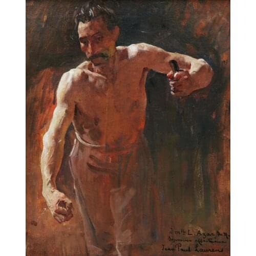 100%Handmade Oil Painting Hand Original Jean-Paul LAURENS French oil painting bust worker naked male nude man wrought