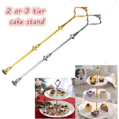1 Sets 2 or 3 Tier Cake Plate Stand Handle Crown Fitting Metal Wedding Party Silver/Golden Drop Shipping
