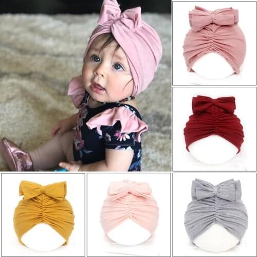2020 8colors Warm Baby Hat Knotted Bowknot Cotton Baby Soft Hair Accessories Hedging Cap Childrens Gift Princess cotton