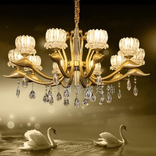 2020 NEW Swan Chandelier Fixture American Luxury Crystal Chandelier Living Room Bedroom Dining Chandelier E27 110V 220V 230V