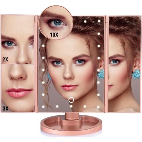 22 LED Folding Makeup Mirror Tri Fold Touch Screen 1X 2X 3X 10X Magnifying Cosmetic Mirror With Led Light Wall Beauty Mirror Hot