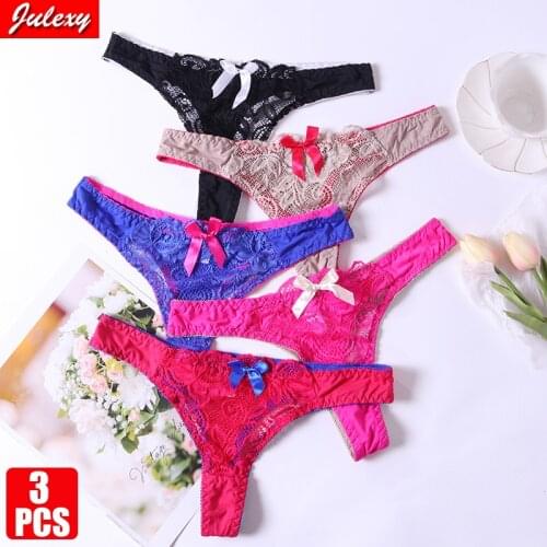 3 Pcs Julexy Brand Hollow out women thongs Sexy Lace Panties Female Underwear G String Breathable Low Rise Briefs Lingerie