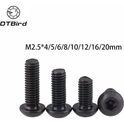 50pcs ISO7380 In Pan Head Hex Socket Button Head Screws black Round Button Head Screw M2.5*4/5/6/8/10/12/16/20mm