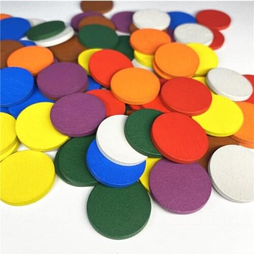80 Pieces 25*3mm Colorful Wooden Circle Plate Pieces Puzzle Board Game Chess Pieces For DIY Games Accessories 8 Colors