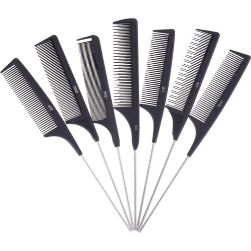 1Pc Metal Pin Tail Antistatic Comb Black Hard Carbon Cutting Comb Heat Resistant Salon Hair Trimmer Brushes