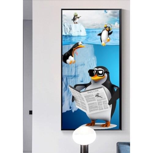 Free Shipping 3D Cartoon Penguin Door Mural Wallpaper mural Wall Print Decal Wall Deco Wall Mural Photo self adhesive door wrap