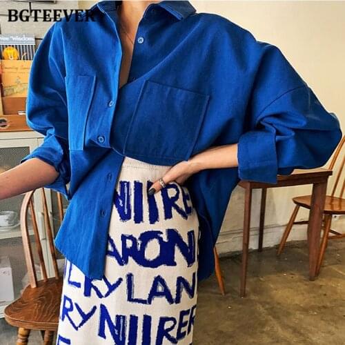 BGTEEVER 100% Cotton Turn-down Collar Women Blouses Shirts 2021 Autumn Ladies Blusas Full Sleeve Oversized Female Shirts Tops