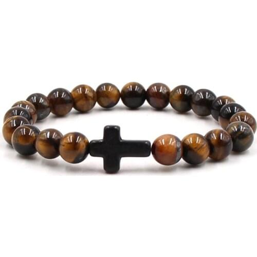 Retro Trendy Tiger Eye Stone beads DIY Bracelet 9 color cross Bracelets Bangles for Men&Women Charm Jewelry Pulseras Celebration