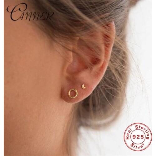 CANNER Fashion Minimalist Jewelry Geometric Round Circle Stud Earrings for Women Small Earring 100% 925 Sterling Silver Earrings