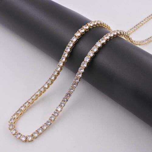 Mens 3mm tennis chain hiphop necklace brass cz zircon cubic zirconia 1 row womens bracelets gold rapper jewelry bling iced out
