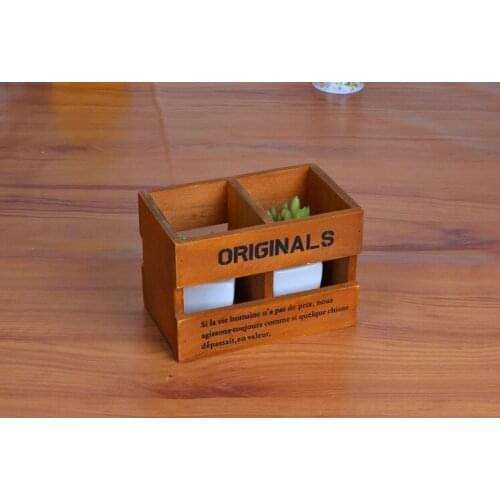 1PC Zakka remote desktop grocery Wooden pen holder Retro old wooden box containing debris storage box JL 0938