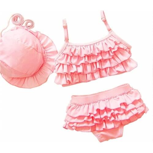 Baby Swimwear Baby Girl Swimsuit 3Pieces Girl Bikini+Swimming Trunks+Swimming Cap Girls Summer Swimming Clothes 12-24M Baby