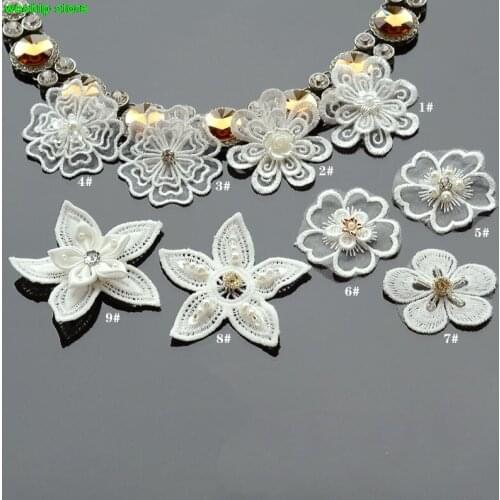 DIY 3D White hand lace flower patch garment accessories for Bride veil Wedding dress shoes belt 06