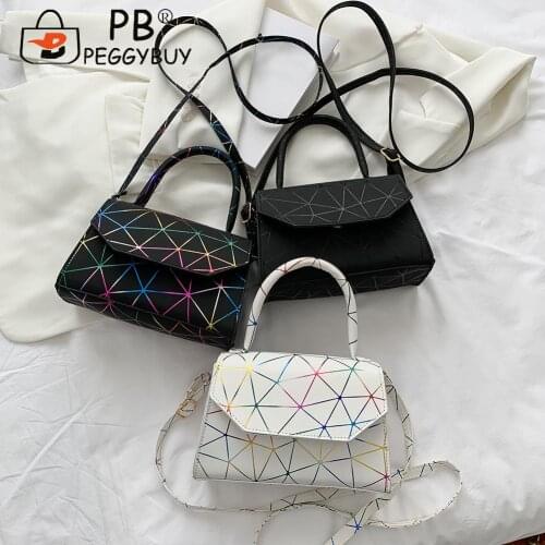 Elegant Ladies Handbag Retro Women Lines Print Laser PU Leather Top-Handle Small Shoulder Messenger Shoulder Bag