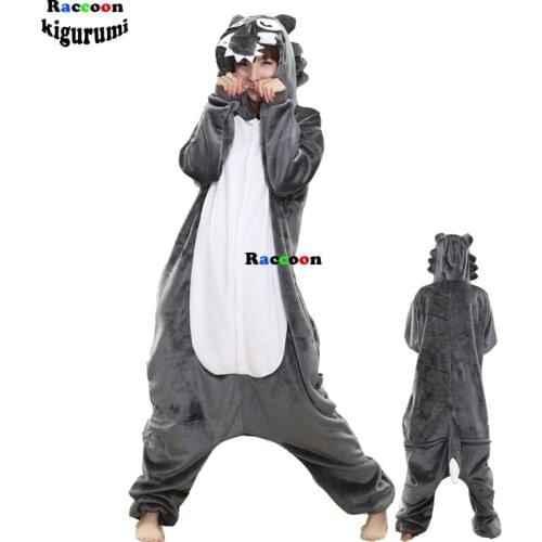 Wolf Kigurumi Flannel Cartoon One-Piece Pijamas Adults Onesie For Women Girl Sleepwear Anime Pajama Family party Winter Outfit