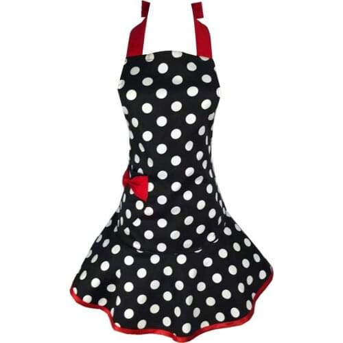 Cotton Princess Bow Apron Princess Retro Polka Dot Bow Frill Aprons Women Girls with Pocket Ruffle Original Apron